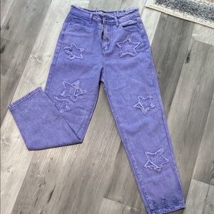 SHEIN Lavender Star-Patterned Straight Leg Jeans